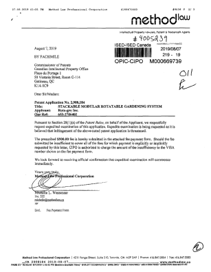 Canadian Patent Document 2908184. Special Order 20190807. Image 1 of 2