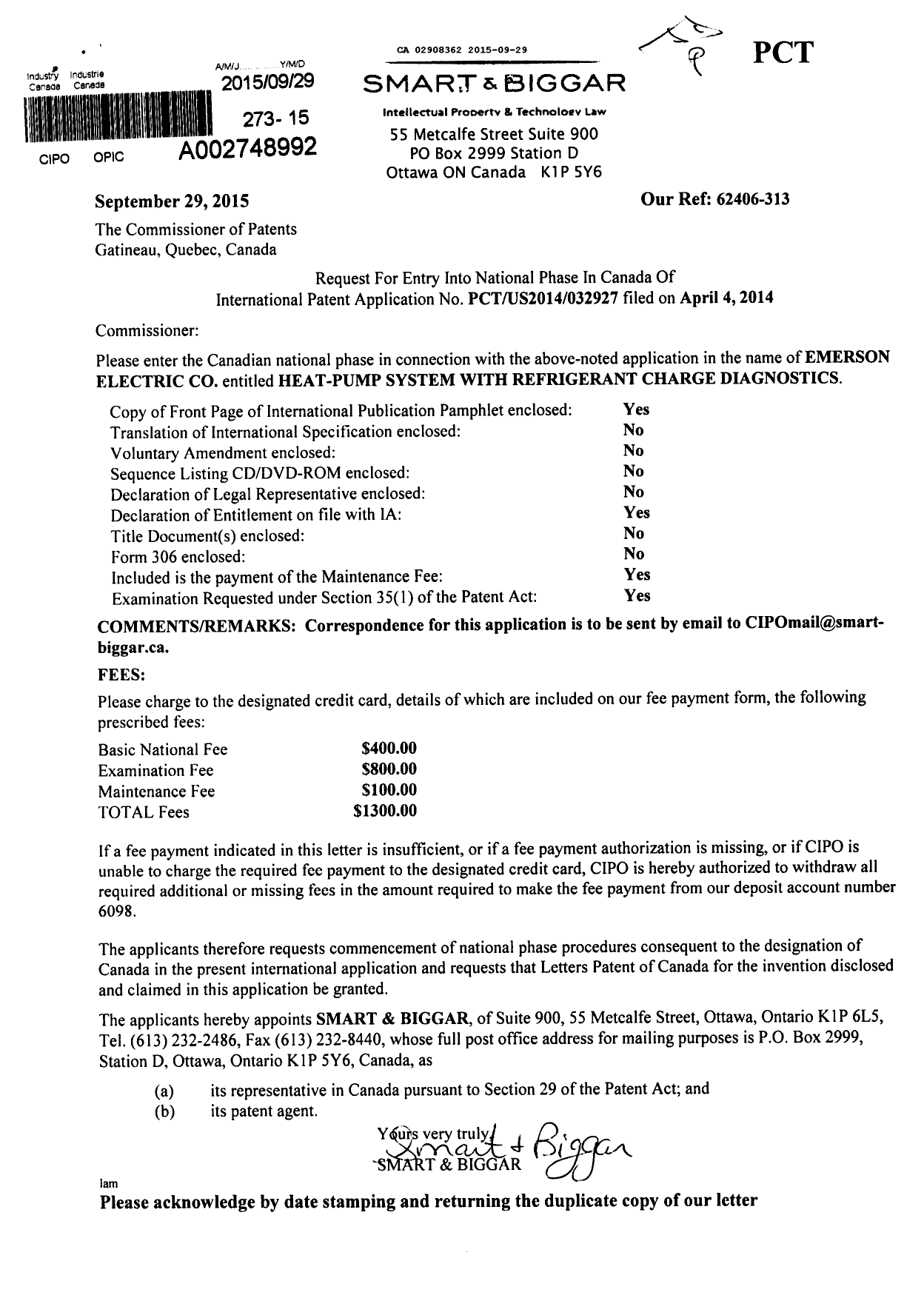 Canadian Patent Document 2908362. Assignment 20150929. Image 1 of 2