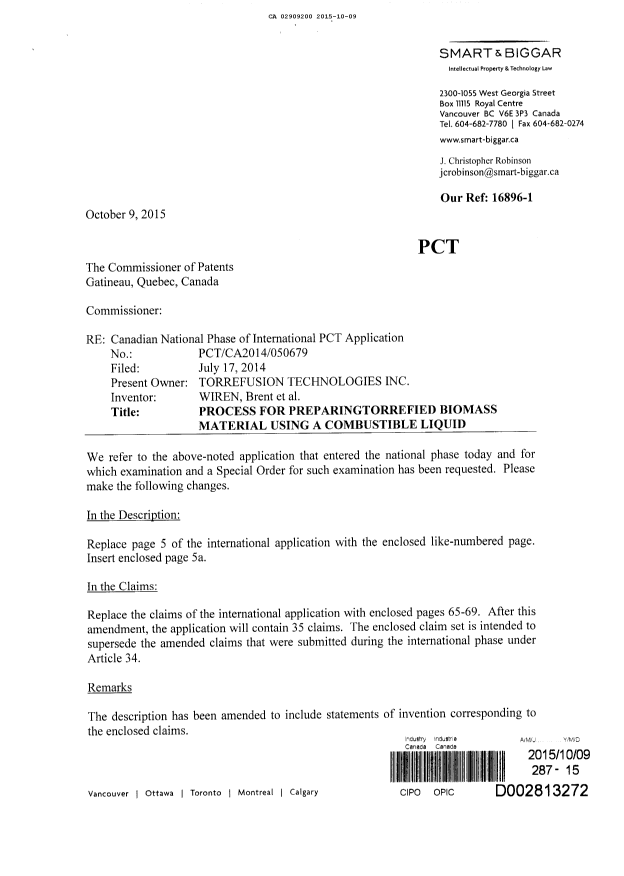 Canadian Patent Document 2909200. Prosecution-Amendment 20141209. Image 1 of 10