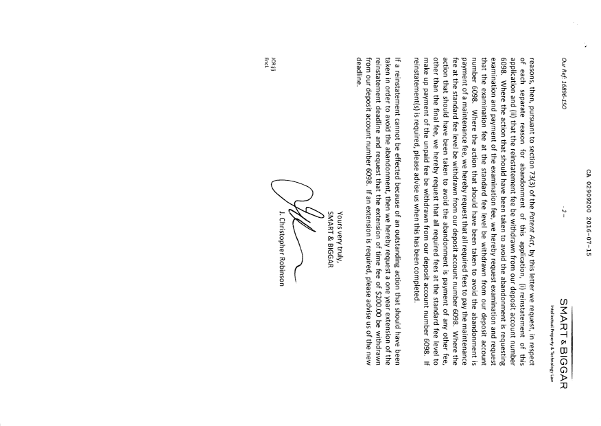 Canadian Patent Document 2909200. Correspondence 20151215. Image 2 of 3
