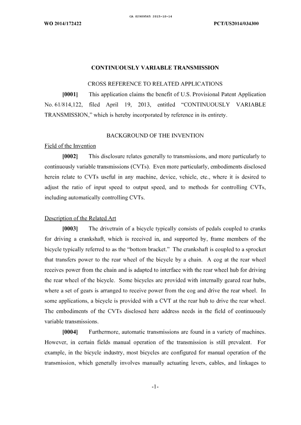 Canadian Patent Document 2909565. Description 20151014. Image 1 of 24