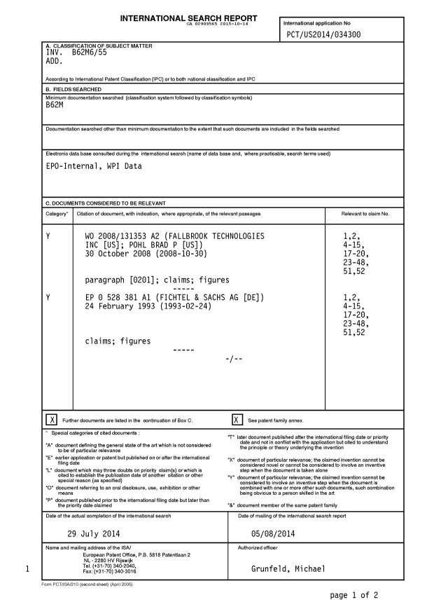 Document de brevet canadien 2909565. Rapport de recherche internationale 20151014. Image 1 de 9