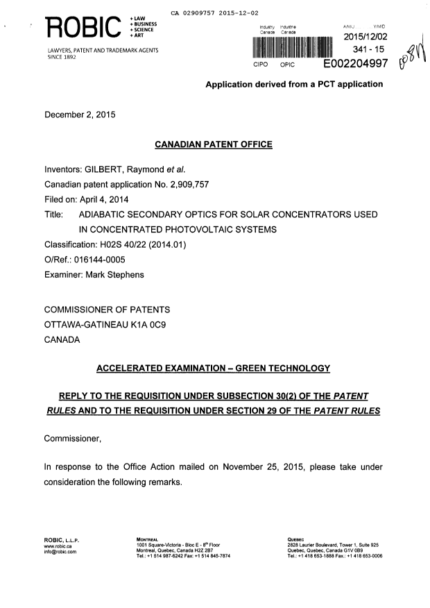Document de brevet canadien 2909757. Poursuite-Amendment 20141202. Image 1 de 7