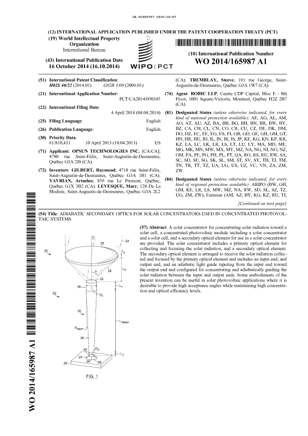 Document de brevet canadien 2909757. Abrégé 20141207. Image 1 de 2