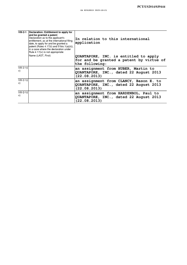 Canadian Patent Document 2910019. Declaration 20141221. Image 1 of 2