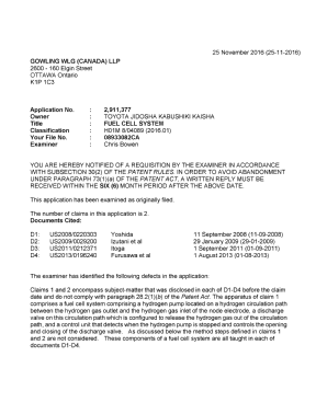 Canadian Patent Document 2911377. Examiner Requisition 20161125. Image 1 of 3