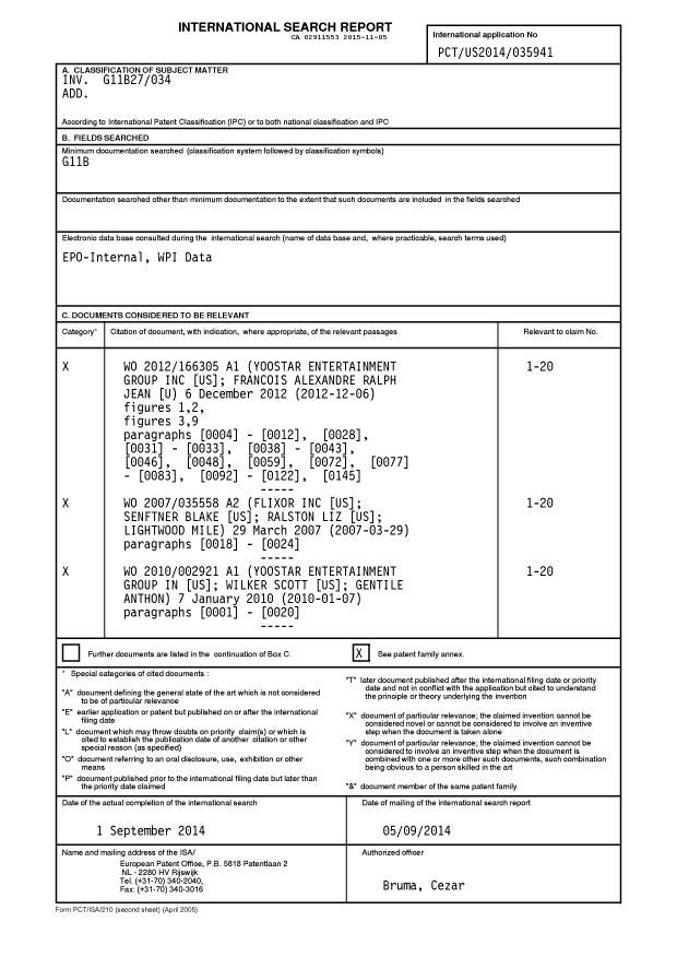 Canadian Patent Document 2911553. International Search Report 20141205. Image 1 of 2
