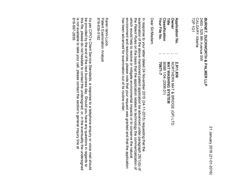 Document de brevet canadien 2911836. Poursuite-Amendment 20151221. Image 1 de 1