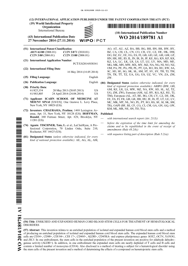 Document de brevet canadien 2912688. Abrégé 20151113. Image 1 de 1