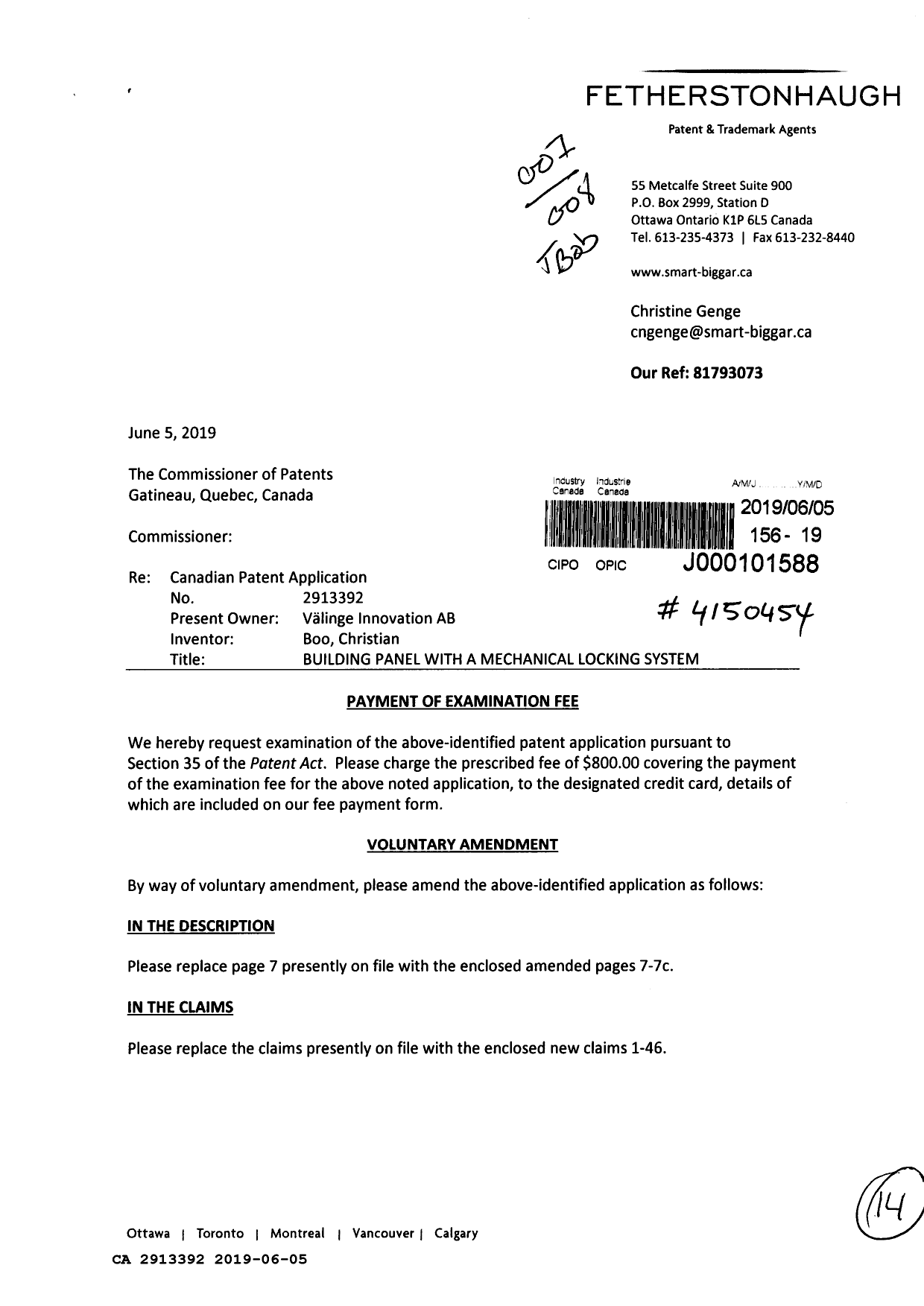Canadian Patent Document 2913392. Amendment 20190605. Image 1 of 14