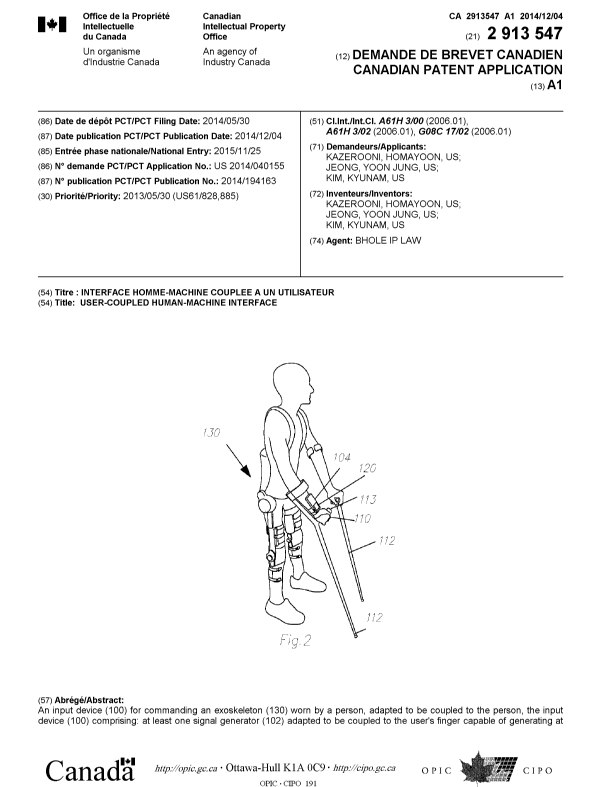Document de brevet canadien 2913547. Page couverture 20160119. Image 1 de 2