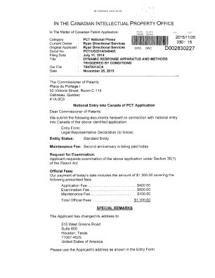 Canadian Patent Document 2913616. National Entry Request 20151125. Image 1 of 5