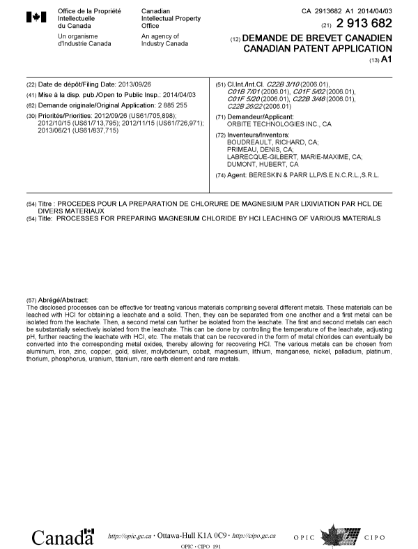 Document de brevet canadien 2913682. Page couverture 20160105. Image 1 de 1