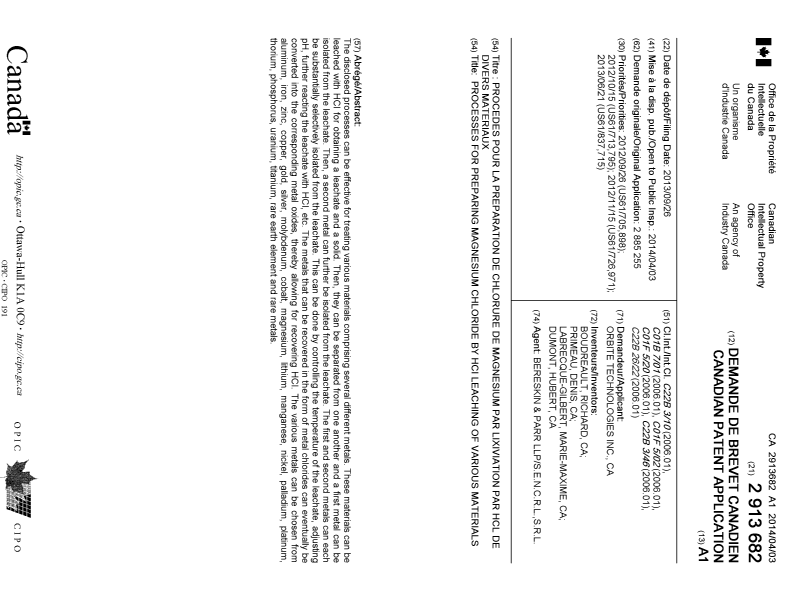 Document de brevet canadien 2913682. Page couverture 20160105. Image 1 de 1