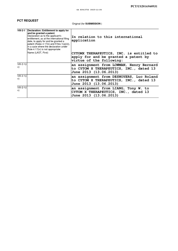 Canadian Patent Document 2913732. Declaration 20141226. Image 1 of 1