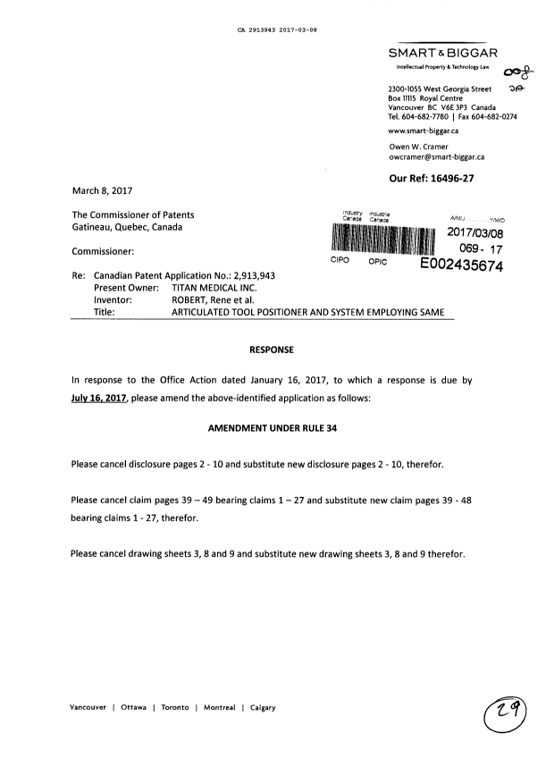 Canadian Patent Document 2913943. Amendment 20161208. Image 1 of 29