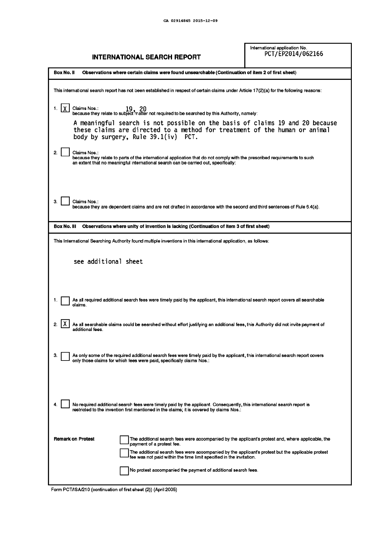 Canadian Patent Document 2914845. International Search Report 20151209. Image 1 of 4