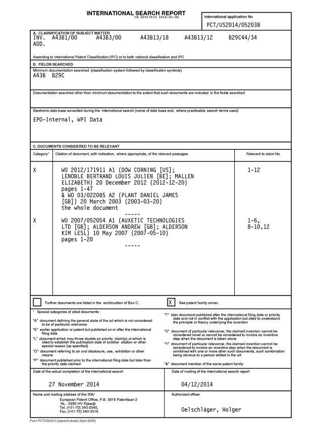Canadian Patent Document 2917633. International Search Report 20160106. Image 1 of 4
