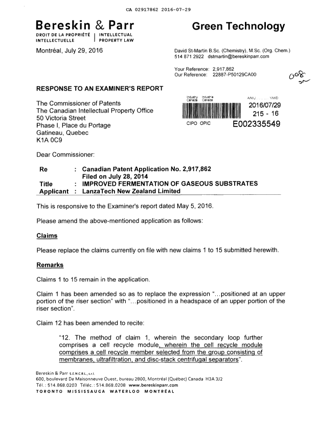 Document de brevet canadien 2917862. Poursuite-Amendment 20151229. Image 1 de 4