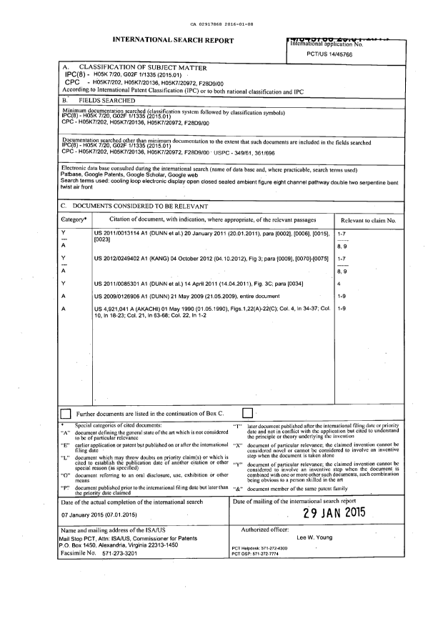 Document de brevet canadien 2917868. Rapport de recherche internationale 20160108. Image 1 de 3
