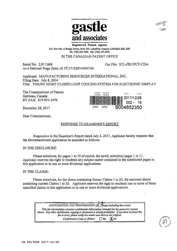 Canadian Patent Document 2917868. Amendment 20171228. Image 1 of 27
