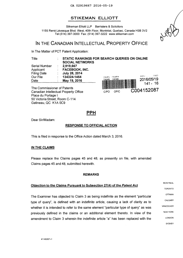 Canadian Patent Document 2919667. Prosecution-Amendment 20151219. Image 1 of 4