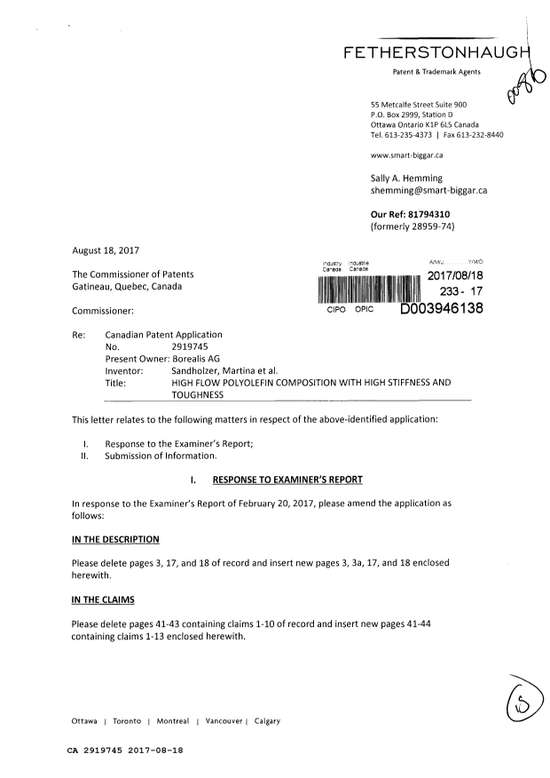 Canadian Patent Document 2919745. Prosecution-Amendment 20161218. Image 1 of 15