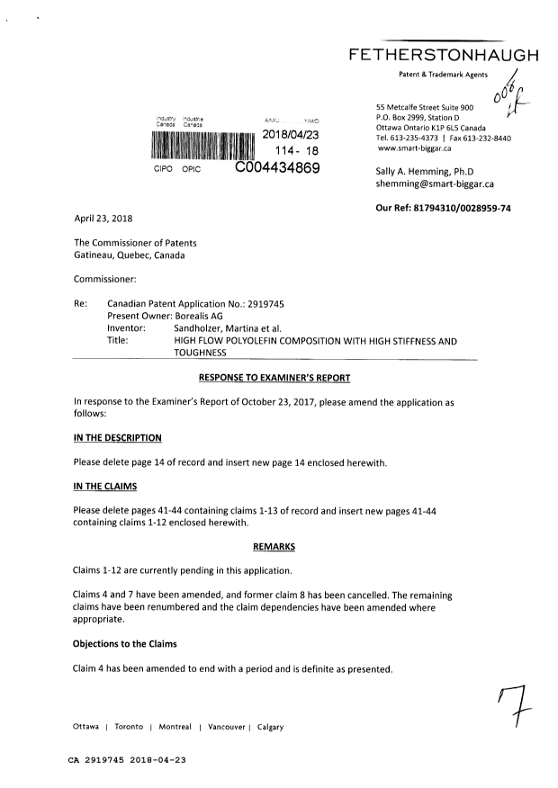 Canadian Patent Document 2919745. Prosecution-Amendment 20171223. Image 1 of 7