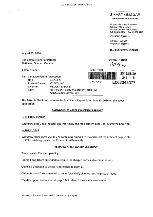 Canadian Patent Document 2920126. Prosecution-Amendment 20151229. Image 1 of 8