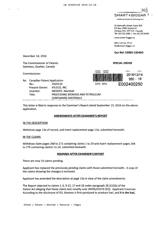 Canadian Patent Document 2920134. Prosecution-Amendment 20151214. Image 1 of 11