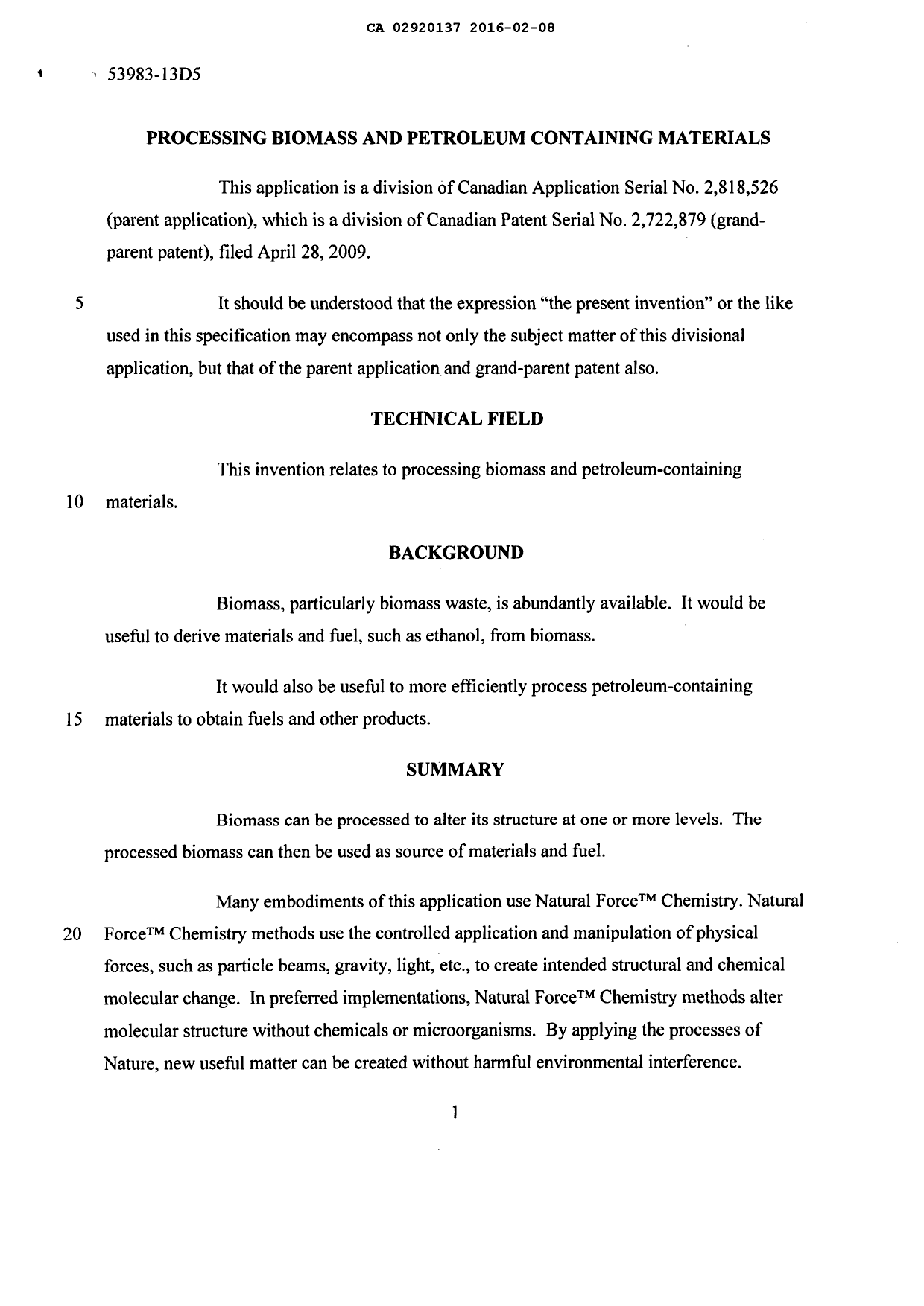 Canadian Patent Document 2920137. Description 20151207. Image 1 of 269