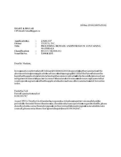 Document de brevet canadien 2920137. Poursuite-Amendment 20151218. Image 1 de 1