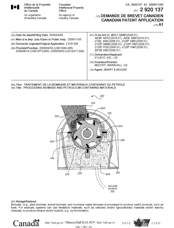 Document de brevet canadien 2920137. Page couverture 20151225. Image 1 de 1
