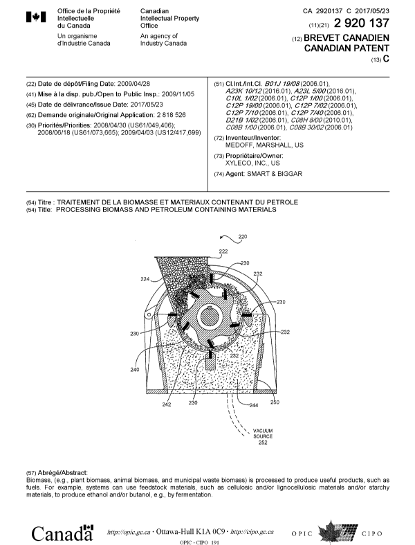 Document de brevet canadien 2920137. Page couverture 20161225. Image 1 de 1