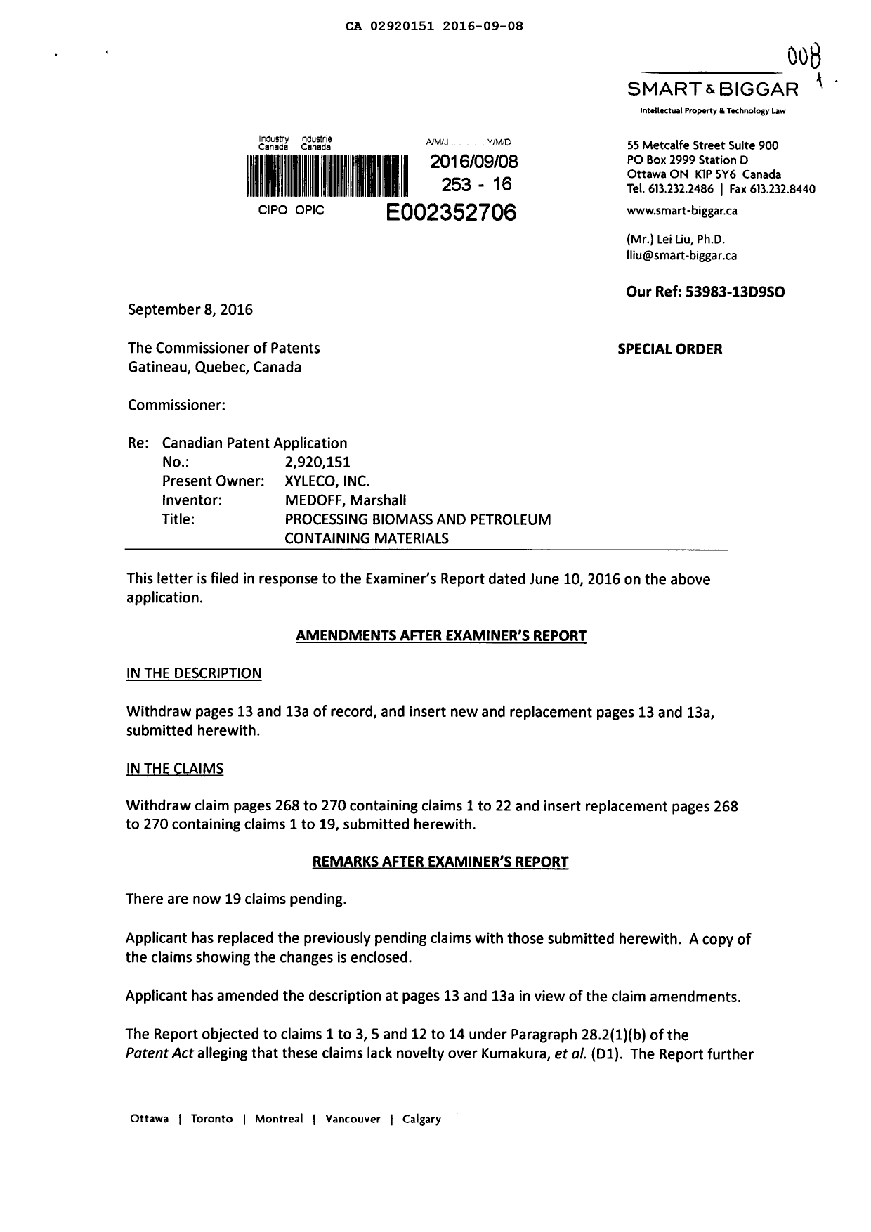 Canadian Patent Document 2920151. Prosecution-Amendment 20151208. Image 1 of 10