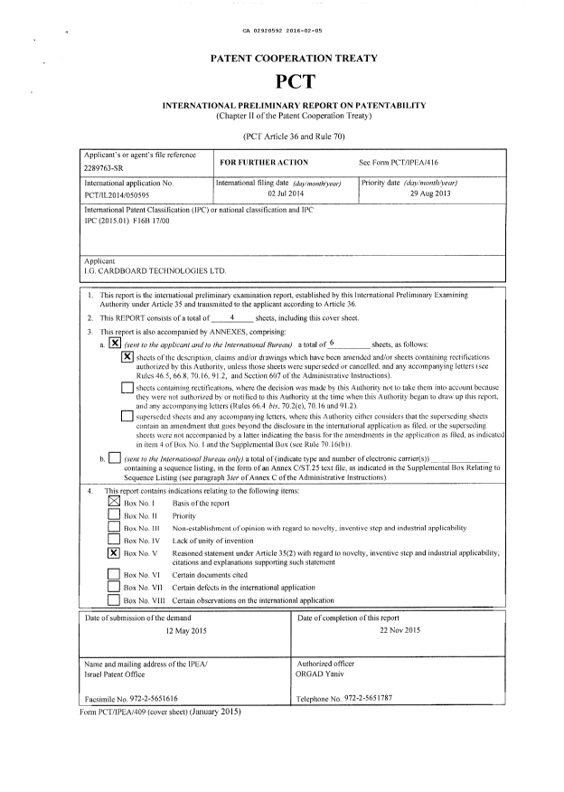Document de brevet canadien 2920592. PCT 20151205. Image 1 de 10