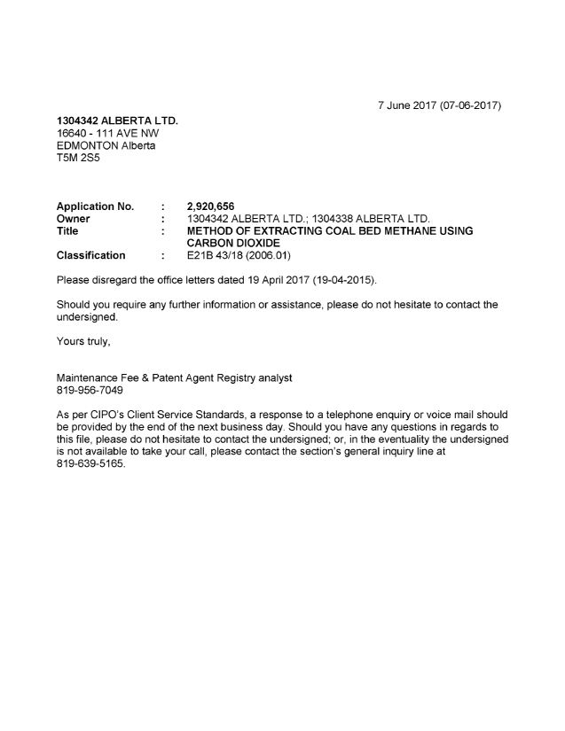 Canadian Patent Document 2920656. Office Letter 20161207. Image 1 of 1