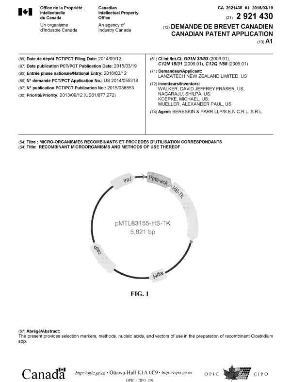 Document de brevet canadien 2921430. Page couverture 20151211. Image 1 de 1