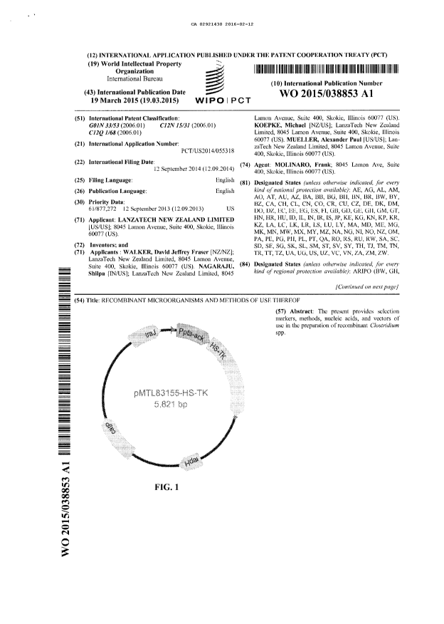 Canadian Patent Document 2921430. PCT 20151212. Image 1 of 2