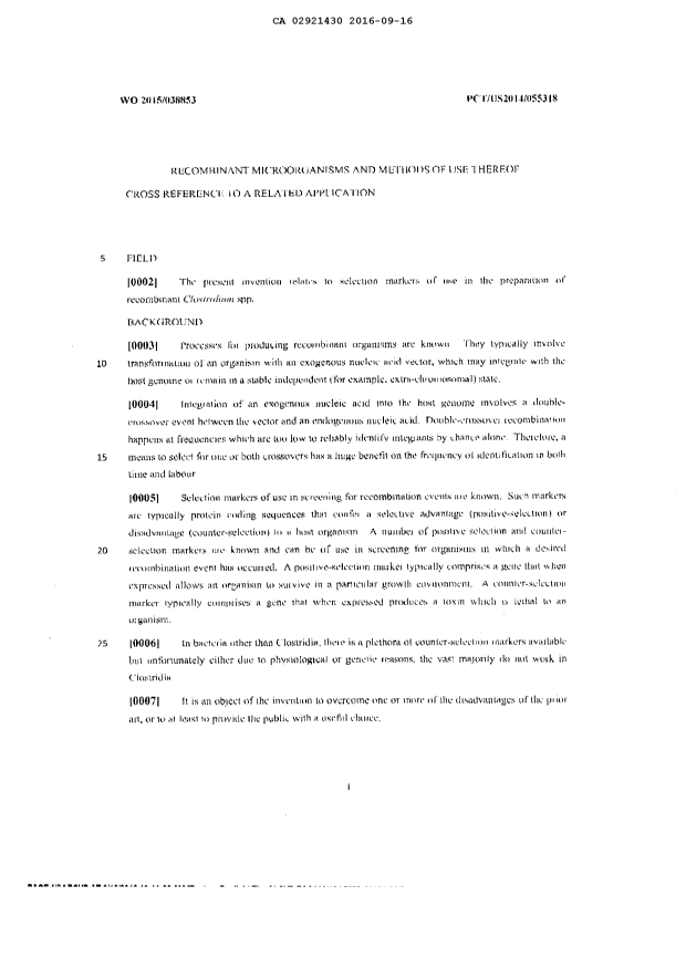 Document de brevet canadien 2921430. Description 20151216. Image 1 de 37