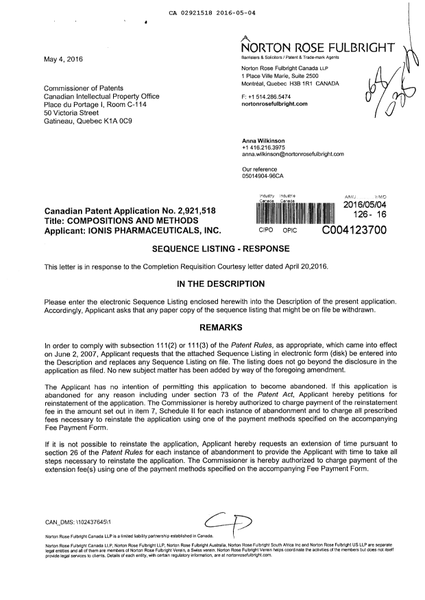 Canadian Patent Document 2921518. Prosecution-Amendment 20151204. Image 1 of 2