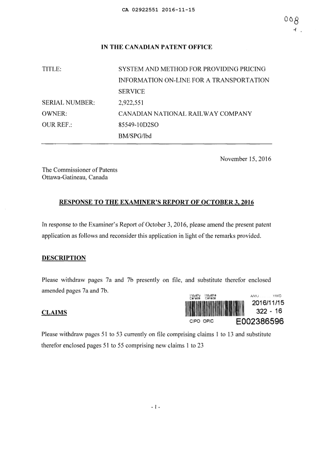 Canadian Patent Document 2922551. Prosecution-Amendment 20151215. Image 1 of 29