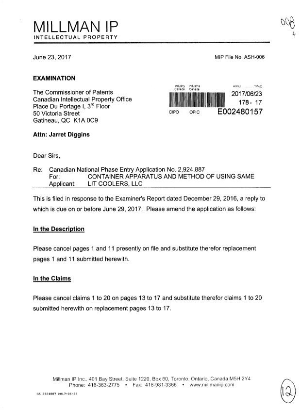 Document de brevet canadien 2924887. Poursuite-Amendment 20161223. Image 1 de 12