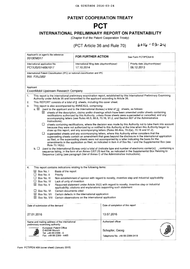Document de brevet canadien 2925404. Rapport d'examen préliminaire international 20160324. Image 1 de 18