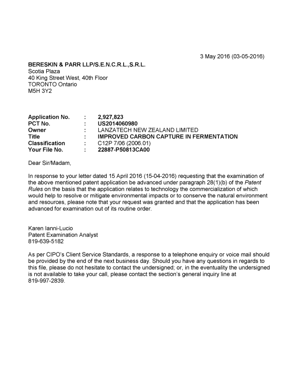 Document de brevet canadien 2927823. Poursuite-Amendment 20151203. Image 1 de 1