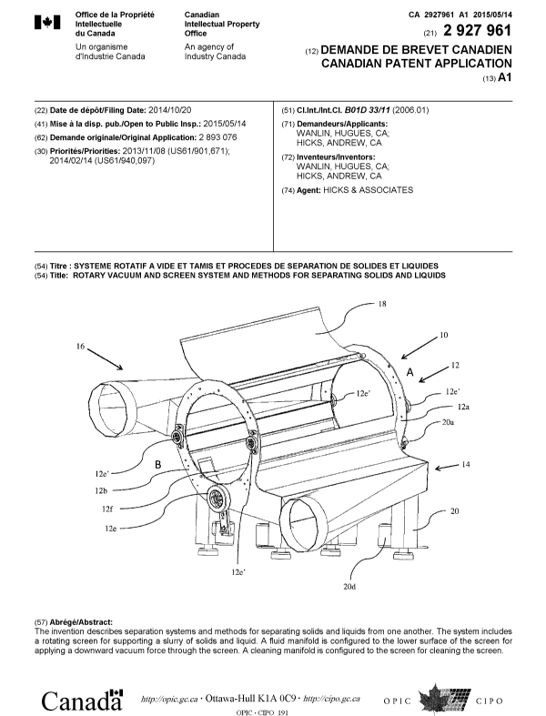 Canadian Patent Document 2927961. Cover Page 20151208. Image 1 of 1