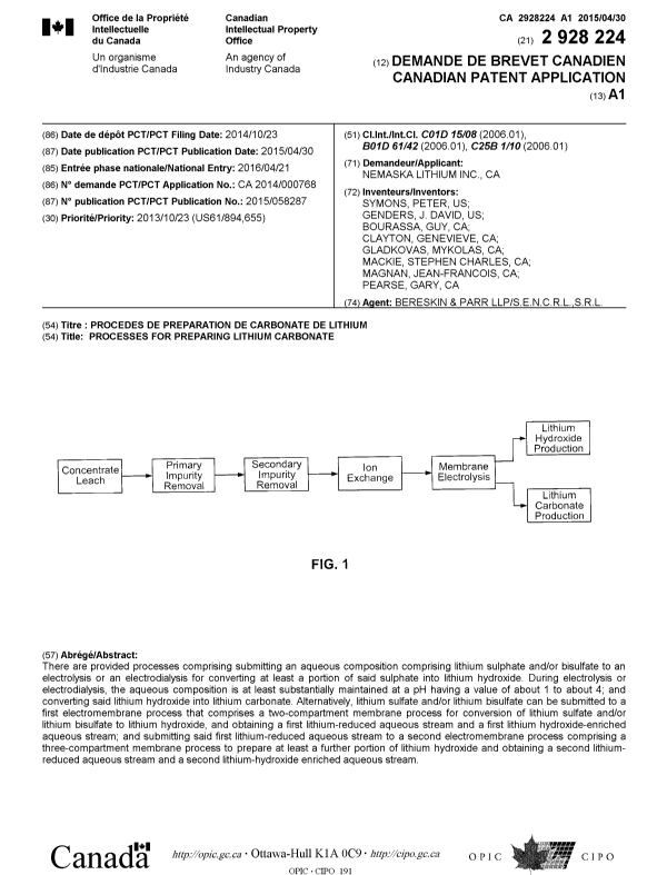 Canadian Patent Document 2928224. Cover Page 20151205. Image 1 of 1