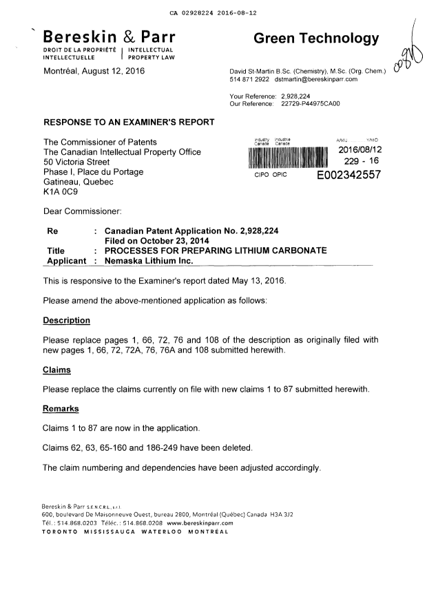 Document de brevet canadien 2928224. Poursuite-Amendment 20151212. Image 1 de 27