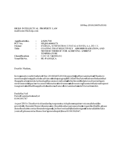Canadian Patent Document 2929730. Prosecution-Amendment 20151218. Image 1 of 1