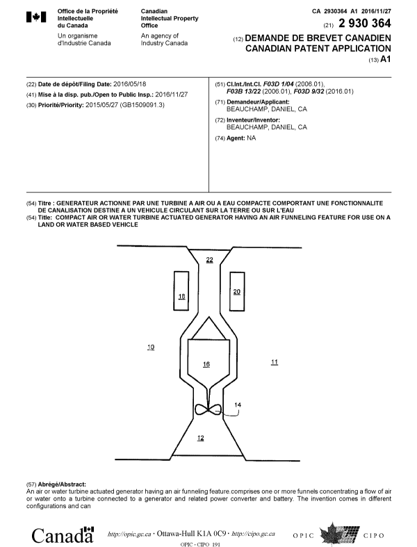 Document de brevet canadien 2930364. Page couverture 20161128. Image 1 de 1